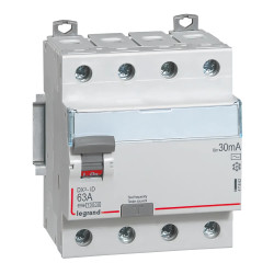 411662 - Interrupteur différentiel tétrapolaire Legrand4P 63A 30mA Type AC - Bornes alignées - Auxiliarisable