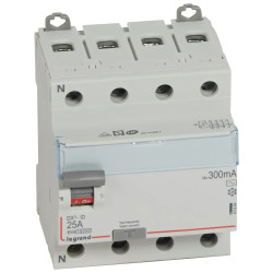 411664 - Interrupteur différentiel tétrapolaire Legrand4P 25A 300mA Type AC - Bornes alignées - Auxiliarisable