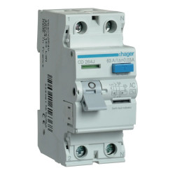 CD264J - Interrupteur différentiel Hager bipolaire 2P 63A 30mA Type AC - Bornes alignées - Auxiliarisable