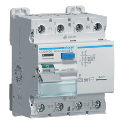 CDB640E - Interrupteur différentiel Hager tétrapolaire 4P 40A 30mA Type B - Bornes alignées - Auxiliarisable