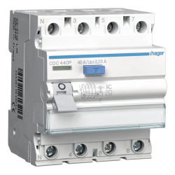 CDC440P - Interrupteur différentiel Hager tétrapolaire 4P 40A 30mA Type AC - Bornes alignées - Non auxiliarisable
