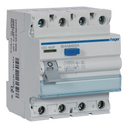 CDC463P - Interrupteur différentiel Hager tétrapolaire 4P 63A 30mA Type AC - Bornes alignées - Non auxiliarisable