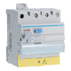 CDC863F - Interrupteur différentiel Hager triphasé + neutre 3P+N 63A 30mA Type AC - Bornes décalées - Alimentation basse