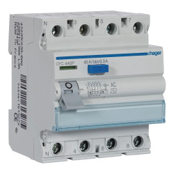 CFC440P - Interrupteur différentiel Hager tétrapolaire 4P 40A 300mA Type AC - Bornes alignées - Non auxiliarisable