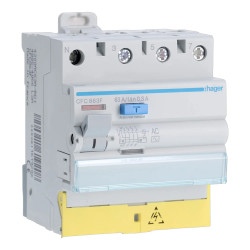 CFC863F - Interrupteur différentiel Hager triphasé + neutre 3P+N 63A 300mA Type AC - Bornes décalées - Alimentation basse