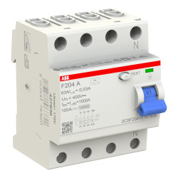 Interrupteur différentiel ABB tétrapolaire 4P 63A 30mA Type A - F204 A-63/0.03 - 2CSF204101R1630 - Auxiliarisable