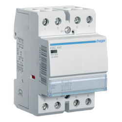 ESC442 - Contacteur Hager 40A tétrapolaire - Contacts 2NO+2NF - Bobine 220V - 3 modules - Bornes à vis