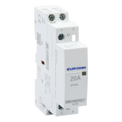 30122 - Contacteur EurOhm 20A bipolaire - Contacts 2NO - Bobine 220V - 1 module - Bornes à vis