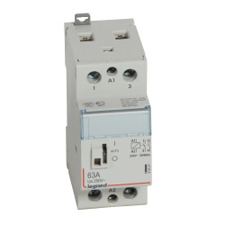 412547 - Contacteur jour nuit Legrand 63A - 2NO - bobine 220V - avec commande manuelle - 2 modules