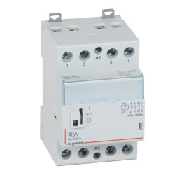 412553 - Contacteur jour nuit tétrapolaire Legrand 4P - 40A - bobine 220V - contact 4NO - 3 modules