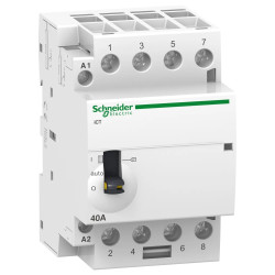 A9C21844 - Contacteur jour nuit tétrapolaire Schneider 40A - 4NO - Bobine 220V - pour ballon eau chaude triphasé - Acti9 iCT