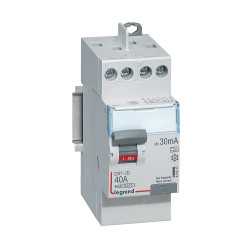 411617 - Interrupteur différentiel Legrand2P 40A 30mA Type A - Arrivée haut / départ haut - Vis / Vis