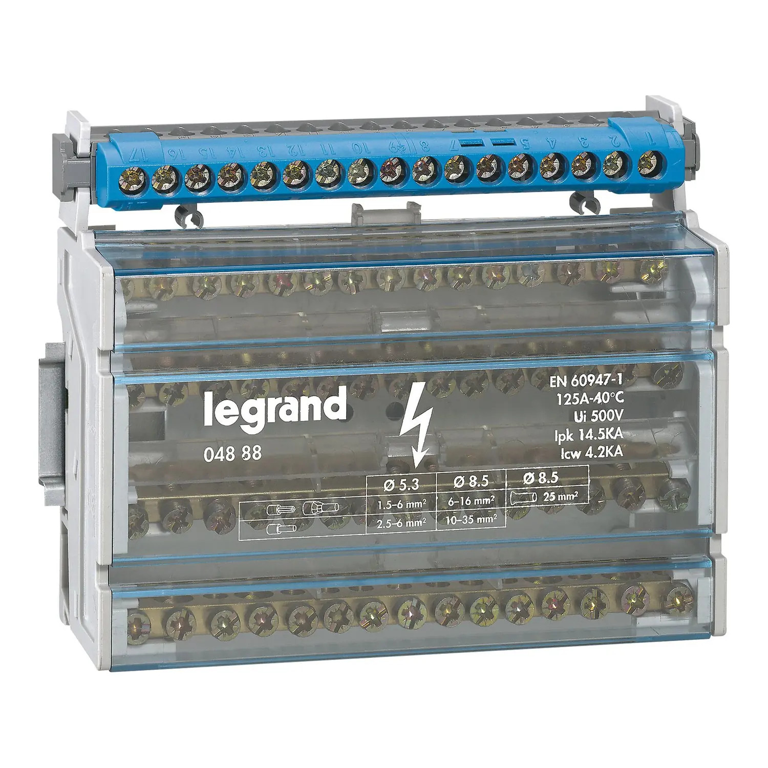 004845 Legrand Bornier neutre isolé IP2X à vis 17 connexions 141mm LEG004845
