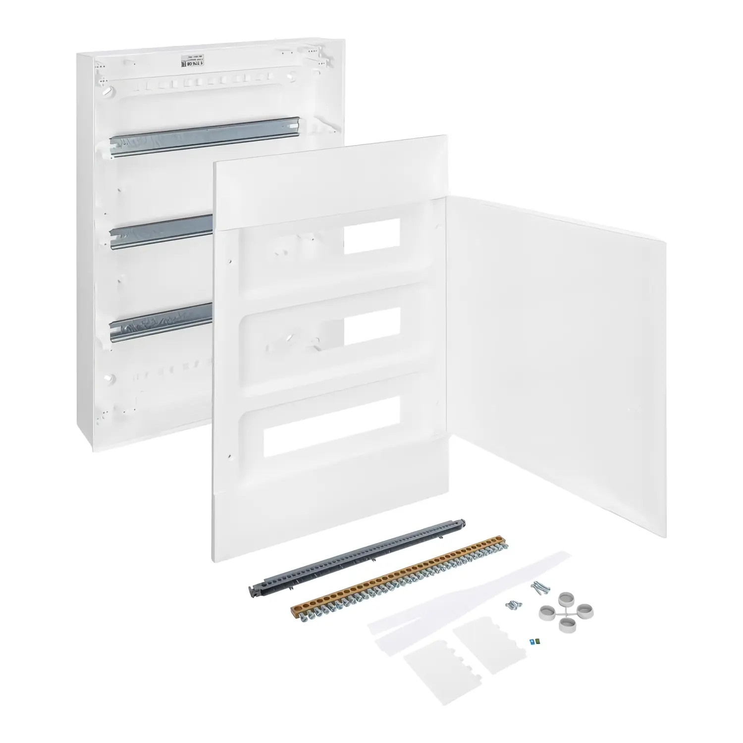 137208 Tableau Legrand 3 rangées de 18 modules (54 modules) - Practibox S - Avec porte blanche - Avec bornier de terre