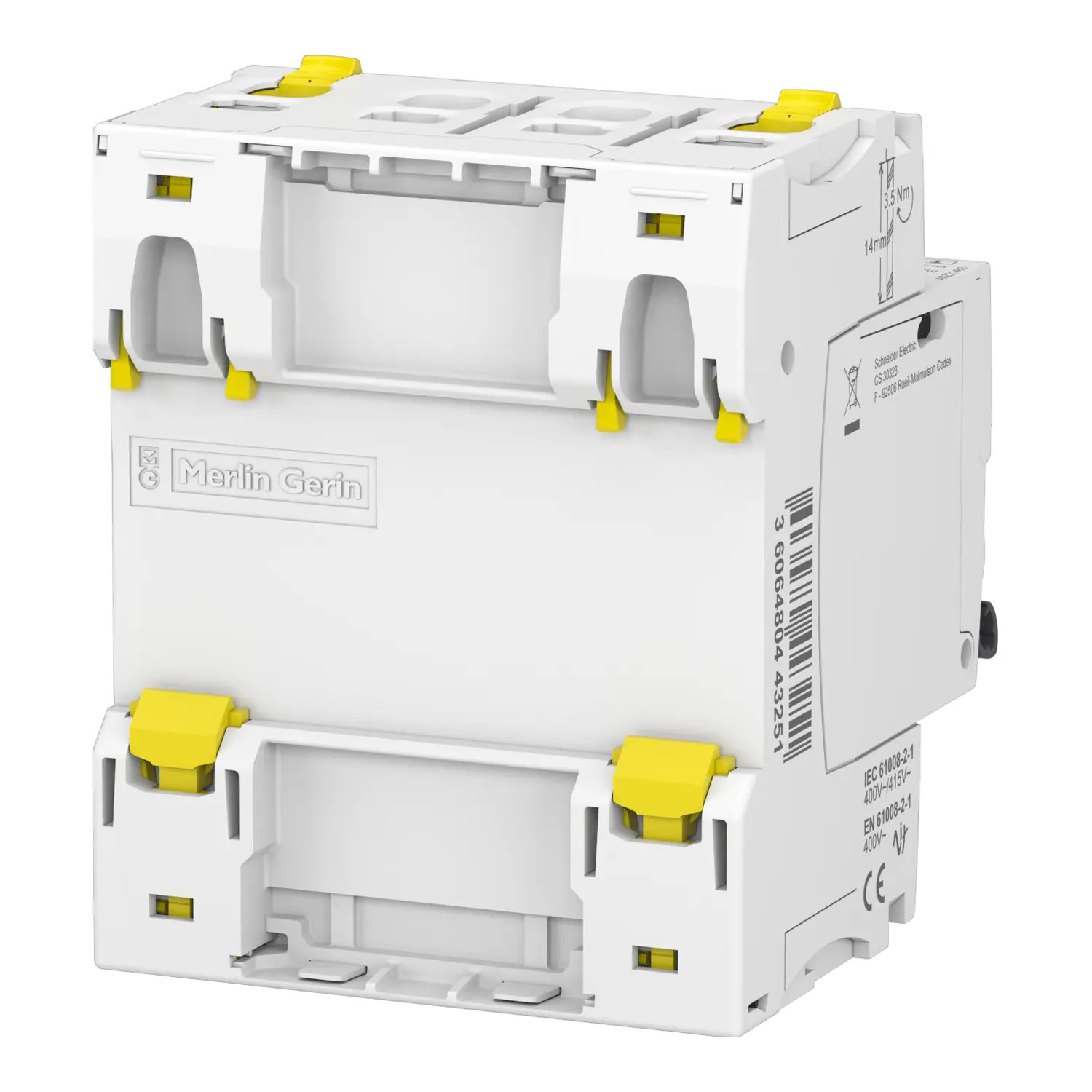 A9Z21463 Schneider - Interrupteur différentiel tétra 4P 63A 30mA Type A - Auxiliarisable - Doubles bornes - Acti9 iID