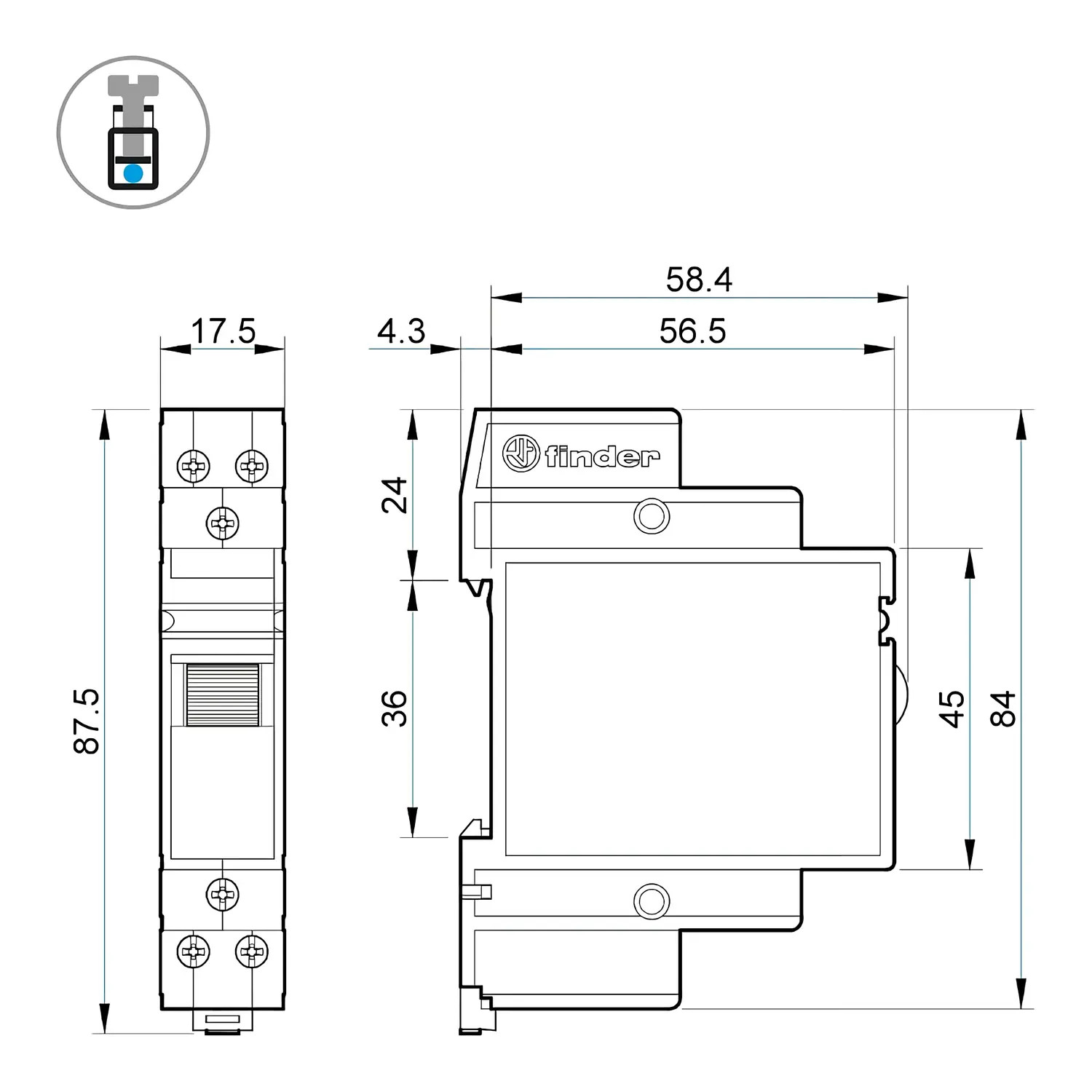 20.23.8.230.0000 Finder Télérupteur inverseur 1NO+1NF 16A 230V AC Série 20 Série 20.23 202382300000