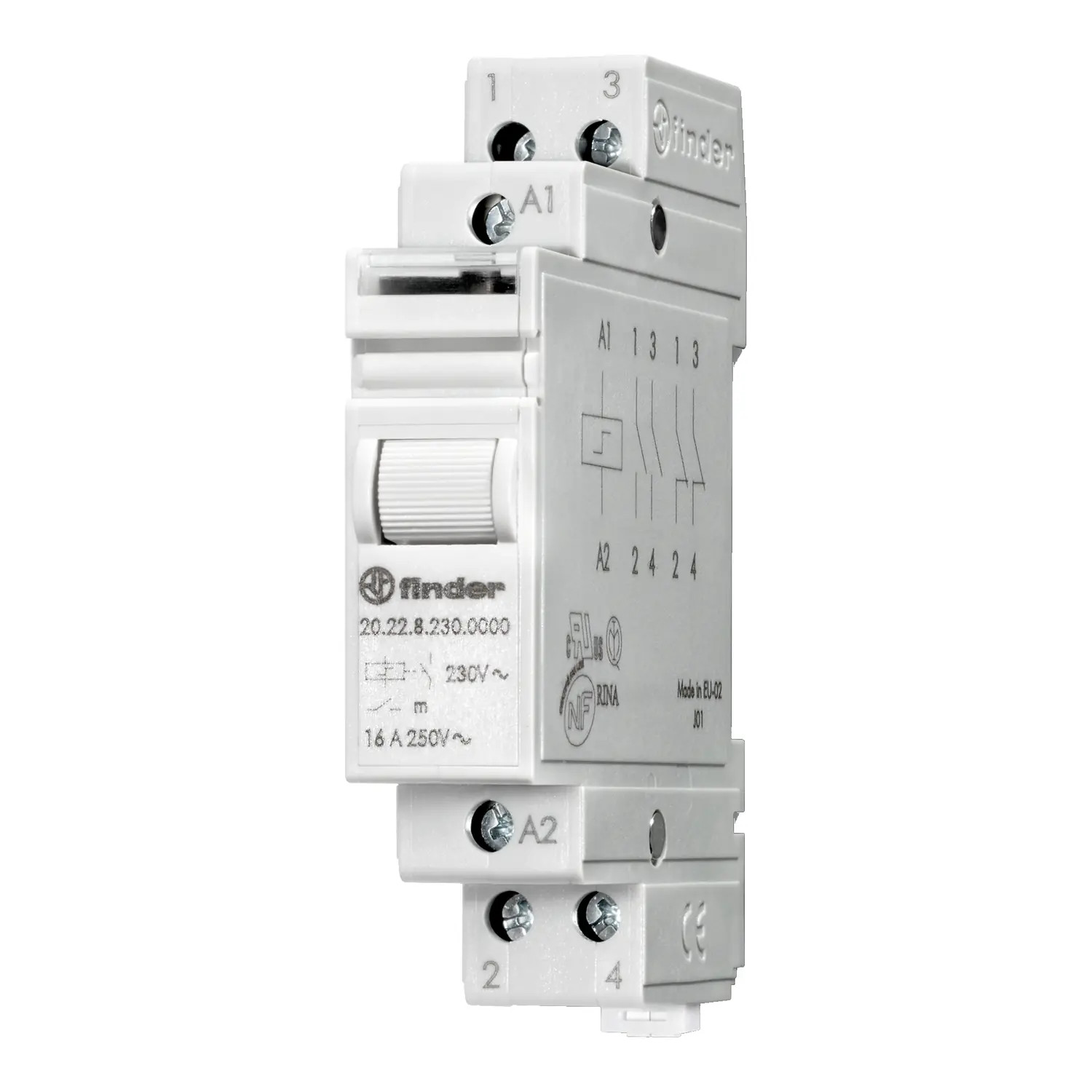 20.22.8.230.0000 Finder Télérupteur bipolaire 2NO 16A 230V AC Série 20 Série 20.22 202282300000
