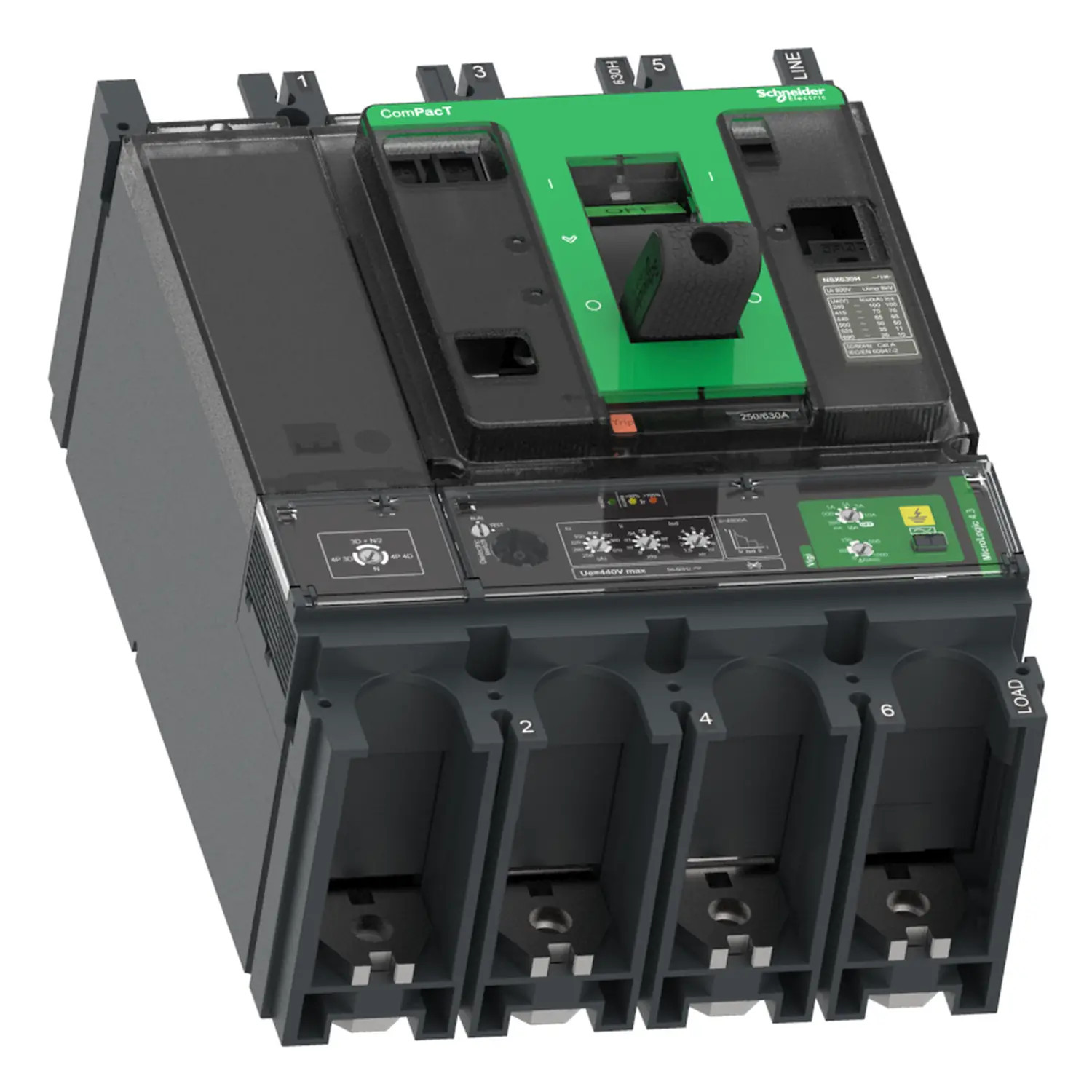 C40F44V400 - Disjoncteur différentiel 400A Schneider 4P4D réglable de 160A à 400A - MicroLogic 4.3 Vigi - 36kA - NSX400F