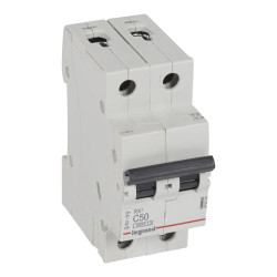 419229 - Disjoncteur Legrand 50A 2P C50 6000A/10kA - 230V - Courbe C - Bornes à vis - 2 modules - RX3