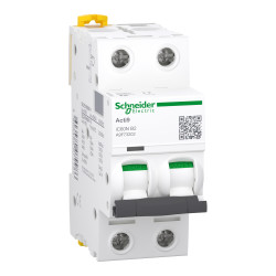 A9F73202 Schneider iC60N - Disjoncteur bipolaire 2A - 2P - Courbe B - 6/50kA - Bornes à vis - Acti9 iC60